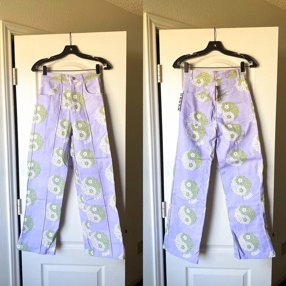 LSG Jean UO Exclusive Printed Robyn Yin Yang Floral Peace Lavender Retro 25 NWT - Picture 2 of 7